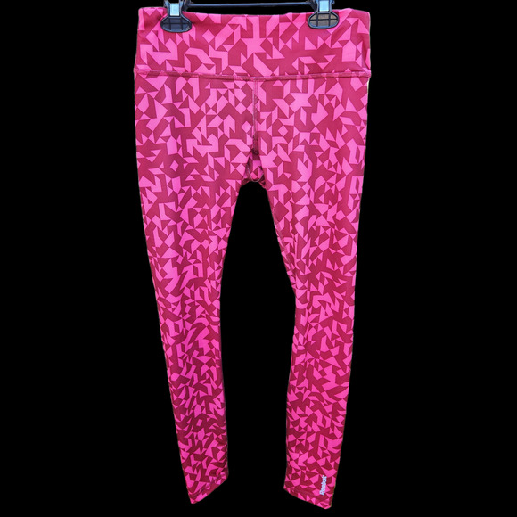 Reebok Geometic Print Pink Burgundy Women's Leggings Size Small Ankle Length - Picture 1 of 12
